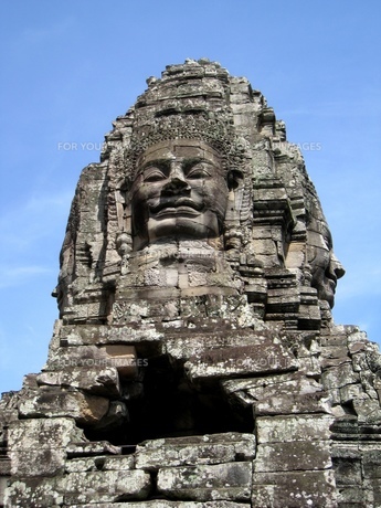 カンボジアのアンコール・トムにある微笑みの石仏の写真素材