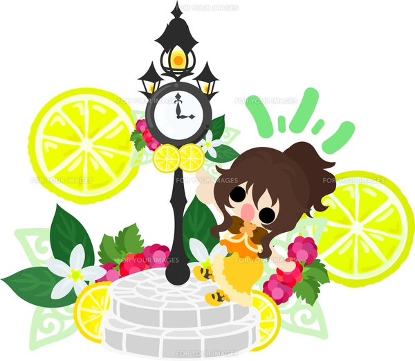 レモンと可愛い女の子のイラストのイラスト素材 [FYI00625919