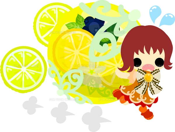 レモンと可愛い女の子のイラストのイラスト素材 [FYI00625919