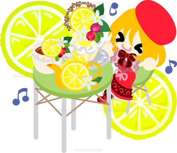 レモンと可愛い女の子のイラストのイラスト素材 [FYI00625919