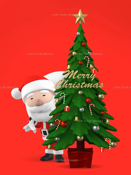 クリスマスツリーとサンタクロース 3Dイラストのイラスト素材 