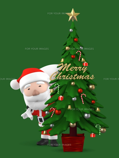 クリスマスツリーとサンタクロース 3Dイラストのイラスト素材