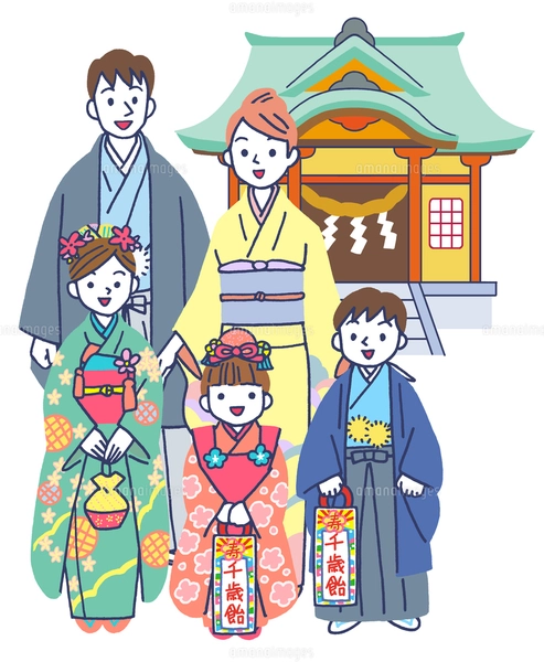 神社で七五三の家族のイラスト素材 [FYI01535268] | ストックフォトの