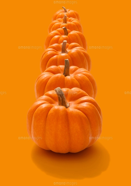 縦に並ぶハロウィンのかぼちゃのおばけの写真素材 [FYI01725258