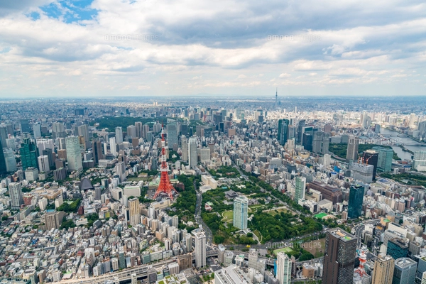 東京タワーと虎ノ門周辺 空撮の写真素材 [FYI02837624] | ストック