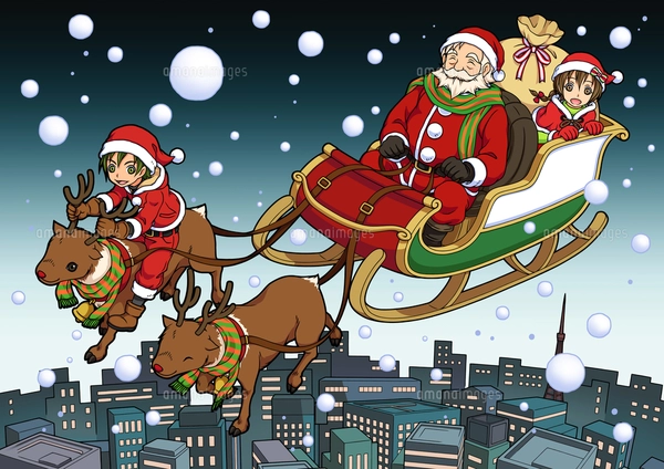 クリスマスサンタイラスト（夜）のイラスト素材 [FYI03150169