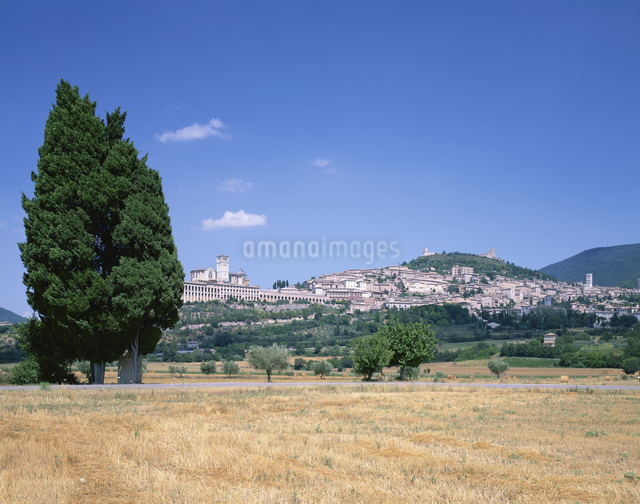 アッシジ風景 古都の街並み遠景 アッシジ イタリアの写真素材 [FYI03194048