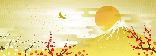 紅白の梅と富士山 初日の出のイラスト素材 [FYI03404219] | ストック