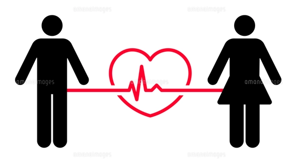 ハートの鼓動と男女のシルエットのイラスト素材 [FYI03830667