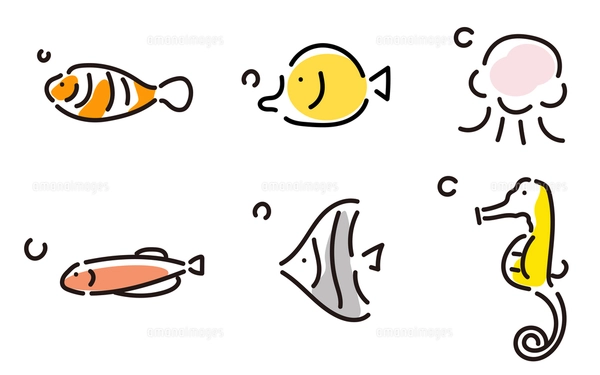 かわいいさかな　絵画 かわいい魚たち5のイラスト素材 [FYI04300867] | ストックフォト