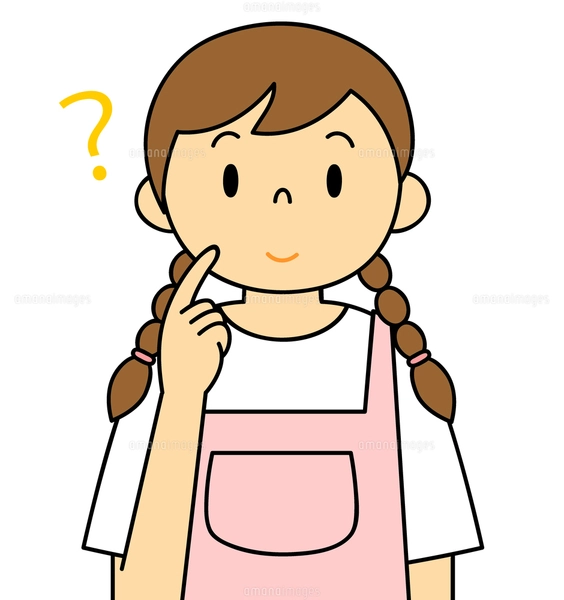 エプロンを着ている若い女性 クエスチョンマーク イラストのイラスト