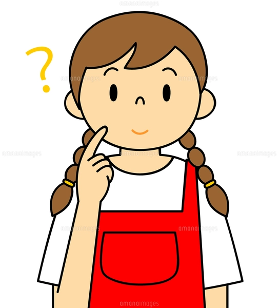 エプロンを着ている若い女性 クエスチョンマーク イラストのイラスト