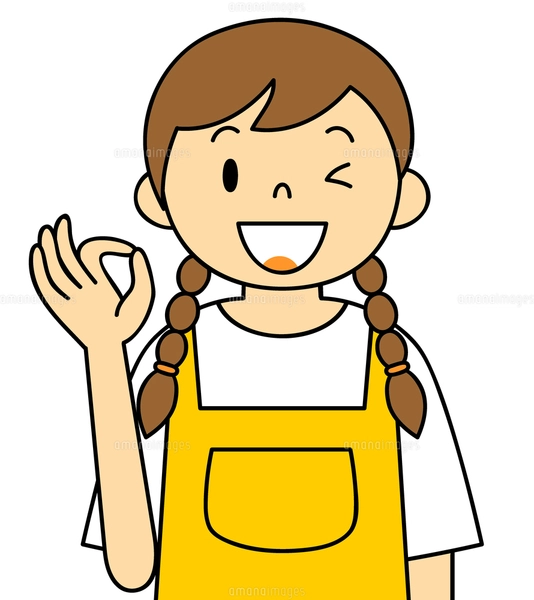 エプロンを着ている若い女性 OKポーズ イラストのイラスト素材