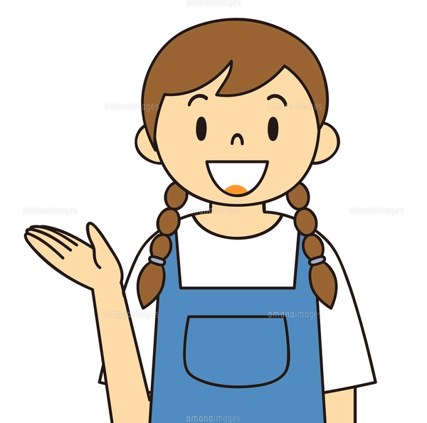 エプロンを着ている若い女性 ご案内 イラストのイラスト素材
