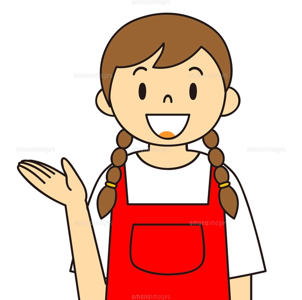 エプロンを着ている若い女性 ご案内 イラストのイラスト素材