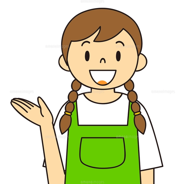エプロンを着ている若い女性 ご案内 イラストのイラスト素材