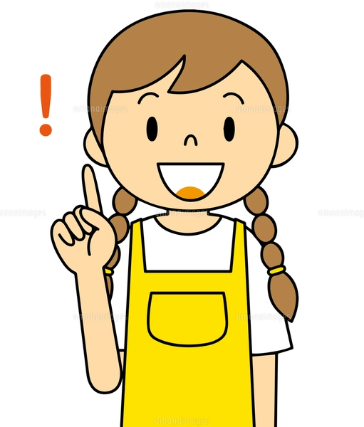 エプロンを着ている若い女性 絵本 指さし イラストのイラスト素材