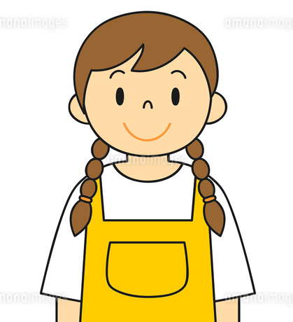女の子イラスト　ヴィンテージ　　コットンエプロン エプロンを着ている若い女性 笑顔 イラストのイラスト素材