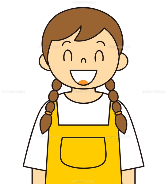 エプロンを着ている若い女性 ご案内 イラストのイラスト素材