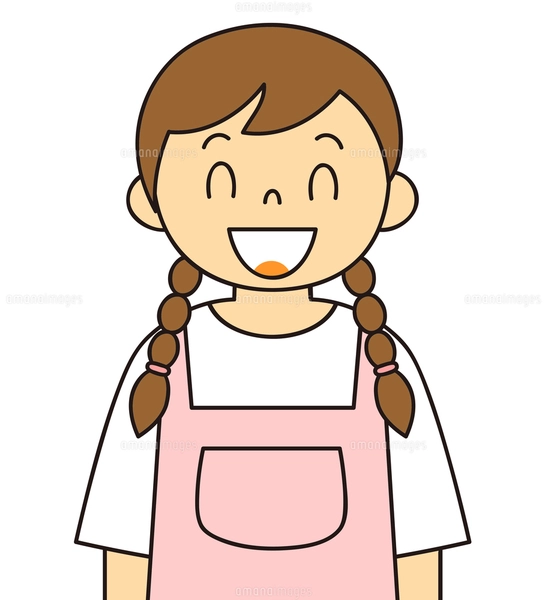 エプロンを着ている若い女性 ご案内 イラストのイラスト素材