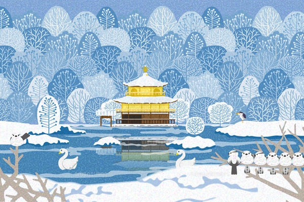 雪景色の金閣寺 イラストのイラスト素材 [FYI04330730] | ストック