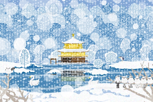 雪景色の金閣寺 イラストのイラスト素材 [FYI04330728] | ストック