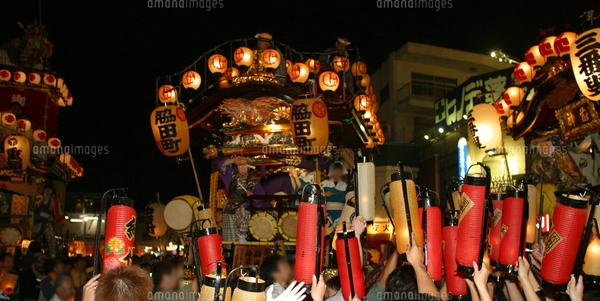 10月 川越祭り 夜の曳っかわせ（ひっかわせ)の写真素材 [FYI04486712