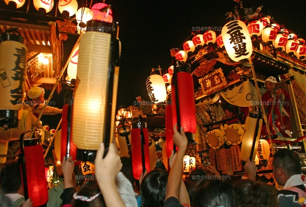10月 川越祭り 夜の曳っかわせ（ひっかわせ)の写真素材