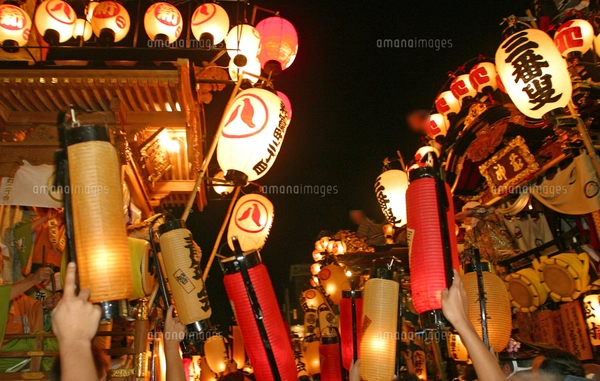 10月 川越祭り 夜の曳っかわせ（ひっかわせ)の写真素材