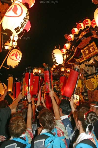 10月 川越祭り 夜の曳っかわせ（ひっかわせ)の写真素材 [FYI04486713