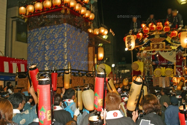 川越祭り(ひっかわせ) 10月 川越祭り 夜の曳っかわせ（ひっかわせ)の写真素材
