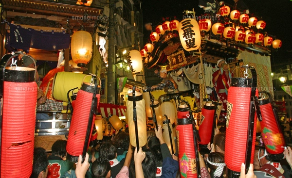 10月 川越祭り 夜の曳っかわせ（ひっかわせ)の写真素材