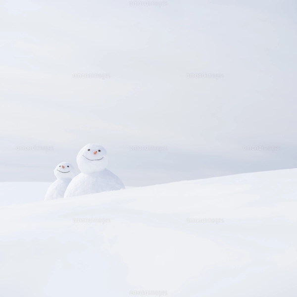 雪原に並ぶ雪だるまの写真素材 [FYI04553519] | ストックフォトの