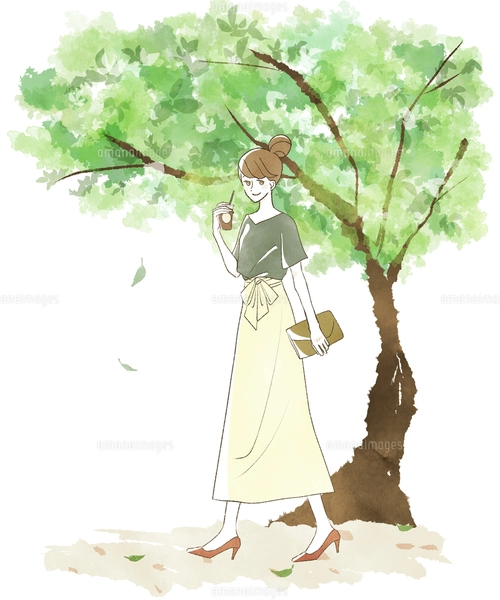 笑顔で歩く2人の女性-新緑のイラスト素材 [FYI04561079] | ストック