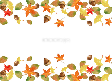 水彩の紅葉とドングリの秋フレームのイラスト素材 [FYI04569433  