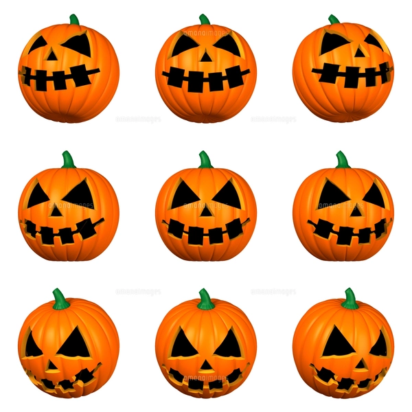 ハロウィンのカボチャ 単体 複数アングル 9点セット（2）のイラスト