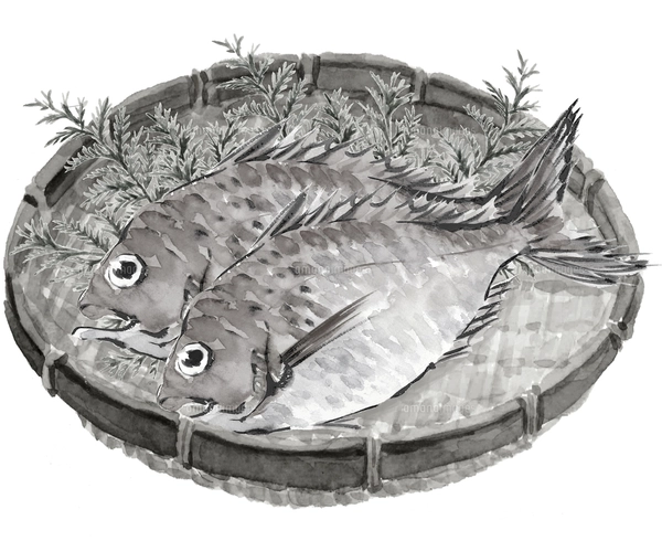 水墨画 魚と海産物 手描き 水墨画 魚と海産物 手描き