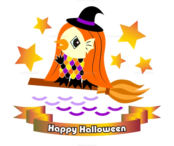 アマビエ★ハロウィン ハロウィン素材 魔女の仮装をしているアマビエさん(日本の妖怪