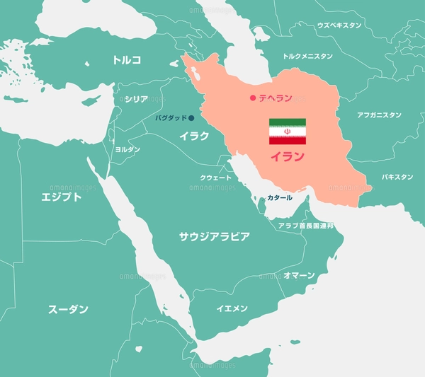 イランと中東・アラブ諸国 マップ・地図（英語）のイラスト素材