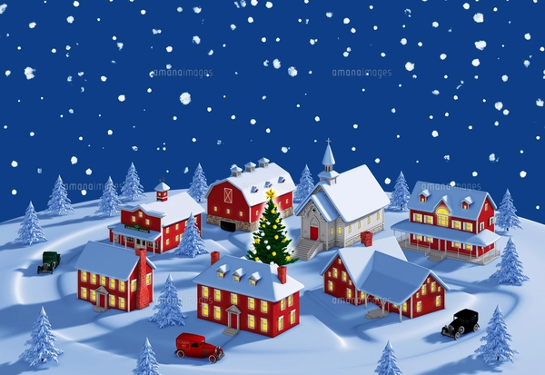 【原画】冬の夜空｜クリスマス｜手描き絵画 outdoor-decorated-christmas-