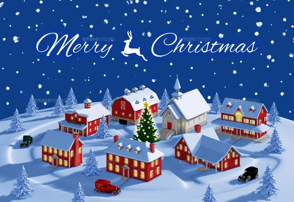 クリスマスの町 夜 雪空のイラスト素材 [FYI04735544