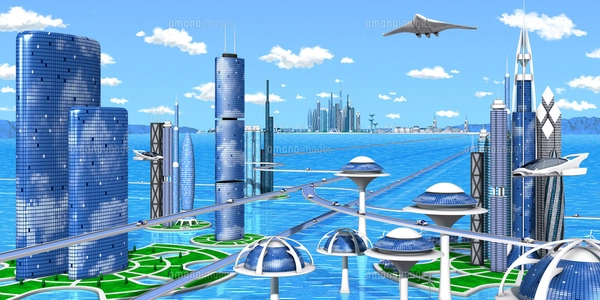 海洋未来都市入道雲のイラスト素材 [FYI04740371] | ストックフォトの