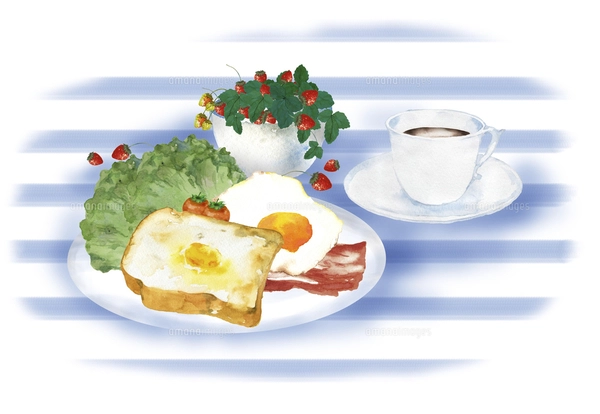 洋風の朝食の風景 水彩イラストのイラスト素材 [FYI04769362 