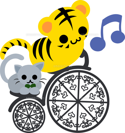 自転車に乗る可愛い虎ちゃんと可愛い猫ちゃんのイラストのイラスト素材