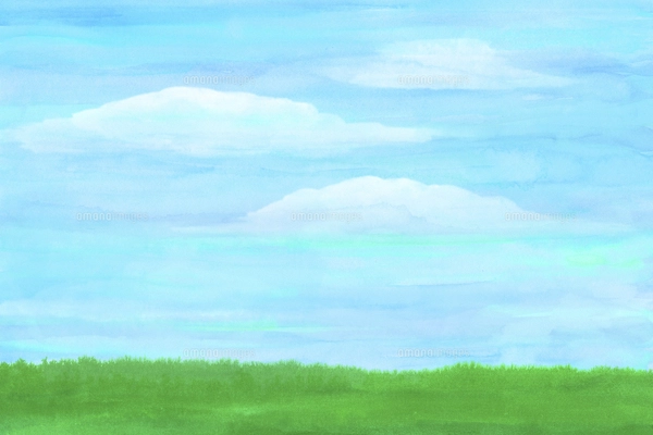 緑の草原と青空水彩画のイラスト素材 [FYI04850788] | ストックフォト