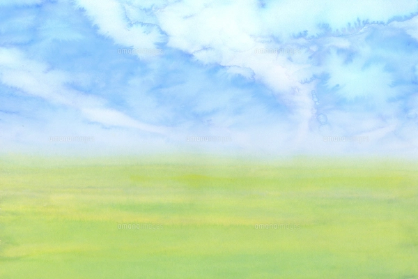 緑の草原と青空水彩画のイラスト素材 [FYI04850787] | ストックフォト