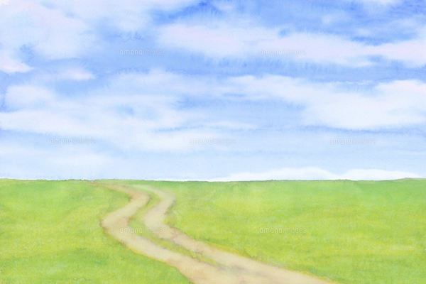 緑の草原と青空水彩画のイラスト素材 [FYI04850788] | ストックフォト