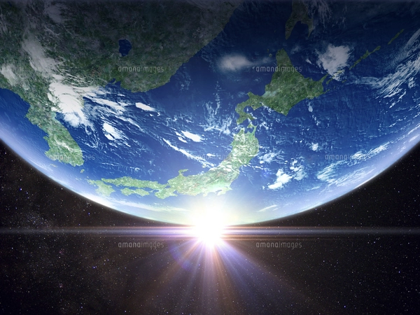 太陽と日本主体の地球のイラスト素材 [FYI04855090] | ストックフォト