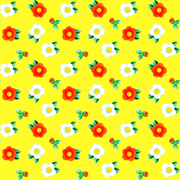 レトロポップ調のかわいい花柄シームレスパターンイラスト 椿の