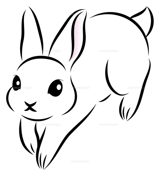 元気に飛び跳ねているウサギ 絵筆で描いた墨絵風のお洒落なイラスト